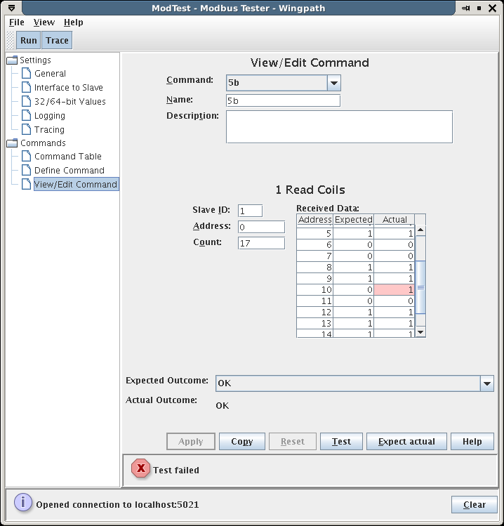 ModTest screenshot - View/Edit Command